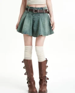 Skirts*Boogzel Clothing 90s Grunge Pleated Denim Mini Skirt Blue
