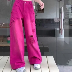 Jeans*Boogzel Clothing 00s Kids Star Ripped Baggy Jeans Pink