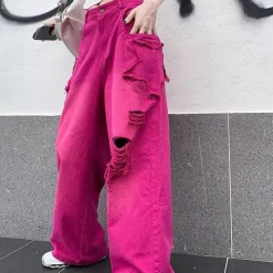 Jeans*Boogzel Clothing 00s Kids Star Ripped Baggy Jeans Pink