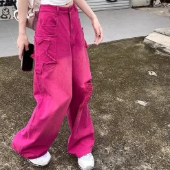 Jeans*Boogzel Clothing 00s Kids Star Ripped Baggy Jeans Pink