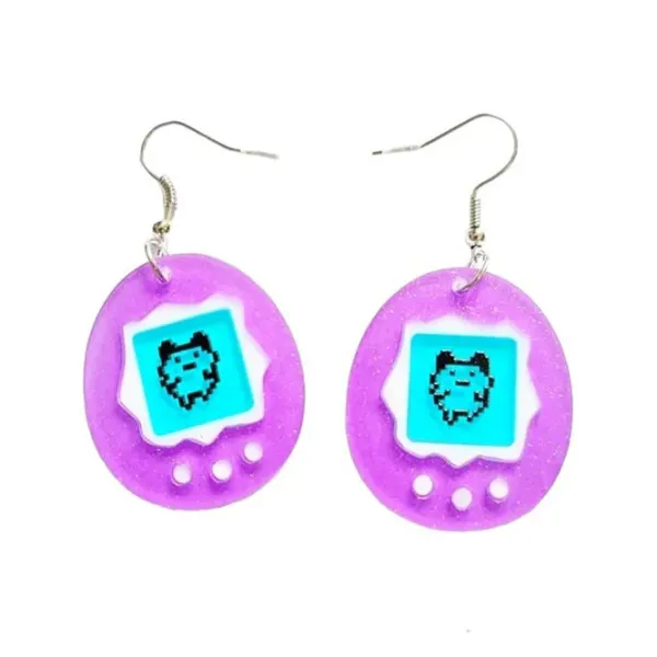 Earrings*Boogzel Clothing 90's Kids Tamagotchi-Shaped Earrings Purple