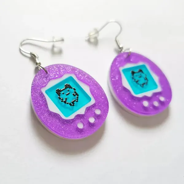 Earrings*Boogzel Clothing 90's Kids Tamagotchi-Shaped Earrings Purple