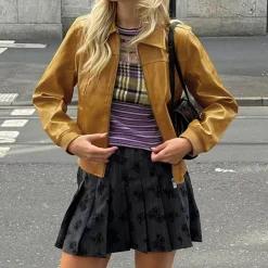 Coats & Jackets*Boogzel Clothing 90s Mustard Leather Jacket Yellow