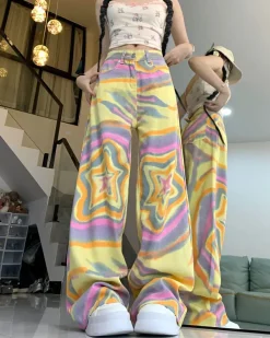 Pants & Trousers*Boogzel Clothing 90s Star Print Trousers Yellow