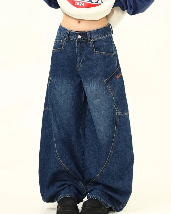 Jeans*Boogzel Clothing 90s Style Wide Leg Jeans Blue