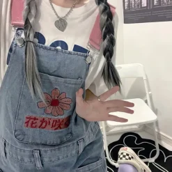 Dresses & Rompers|Shorts*Boogzel Clothing Sakura Embroidery Dungaree Shorts Blue