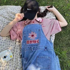 Dresses & Rompers|Shorts*Boogzel Clothing Sakura Embroidery Dungaree Shorts Blue