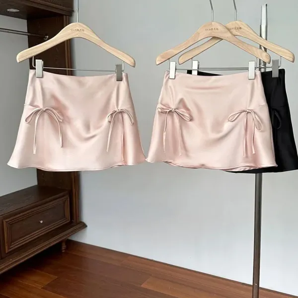 Skirts*Boogzel Clothing Satin Mini Skirt with Bows
