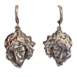 Earrings*Boogzel Clothing Sculpted Face Abstract Earrings Silver