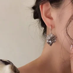 Earrings*Boogzel Clothing Sculpted Face Abstract Earrings Silver