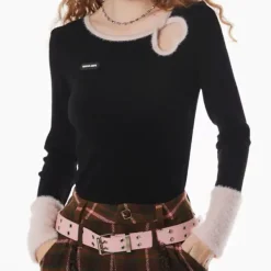 Sweaters|Long Sleeve Tops*Boogzel Clothing Secret Crush Heart Cutout Top Black/pink