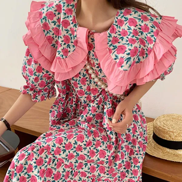 Dresses & Rompers*Boogzel Clothing Secret Garden Collar Floral Dress Pink