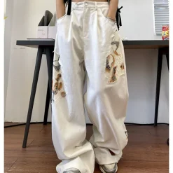 Jeans*Boogzel Clothing Self Made Lace Detail Baggy Jeans White