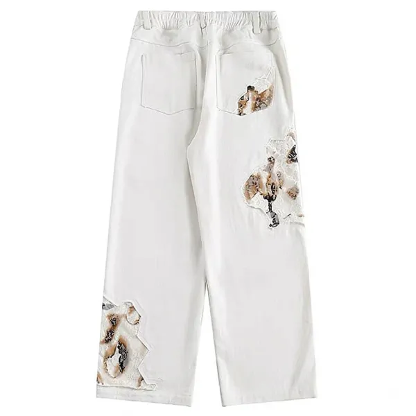 Jeans*Boogzel Clothing Self Made Lace Detail Baggy Jeans White