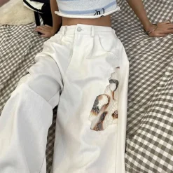 Jeans*Boogzel Clothing Self Made Lace Detail Baggy Jeans White