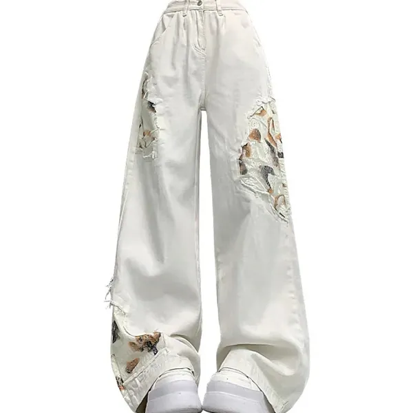 Jeans*Boogzel Clothing Self Made Lace Detail Baggy Jeans White