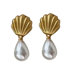 Earrings*Boogzel Clothing Shell Pearl Drop Earrings Gold