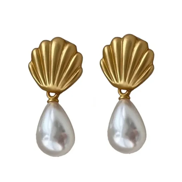 Earrings*Boogzel Clothing Shell Pearl Drop Earrings Gold