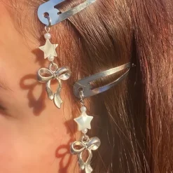 Hair Accessories*Boogzel Clothing Hair Clip with Ribbon Charms Silver