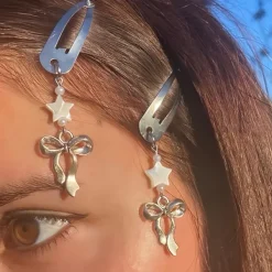 Hair Accessories*Boogzel Clothing Hair Clip with Ribbon Charms Silver