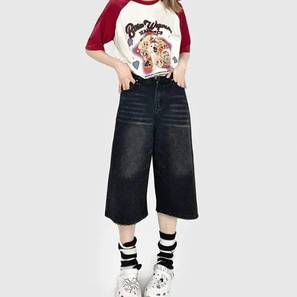 Mens|Shorts*Boogzel Clothing Skater Girl Denim Baggy Shorts Black