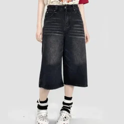 Mens|Shorts*Boogzel Clothing Skater Girl Denim Baggy Shorts Black