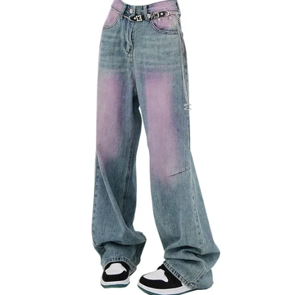Jeans*Boogzel Clothing Skater Girl Wash Baggy Jeans Blue/pink