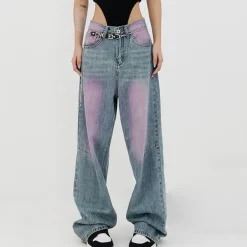 Jeans*Boogzel Clothing Skater Girl Wash Baggy Jeans Blue/pink