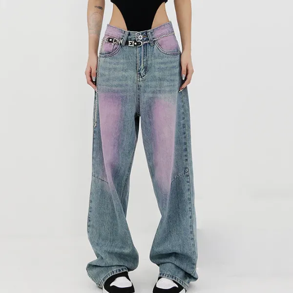 Jeans*Boogzel Clothing Skater Girl Wash Baggy Jeans Blue/pink