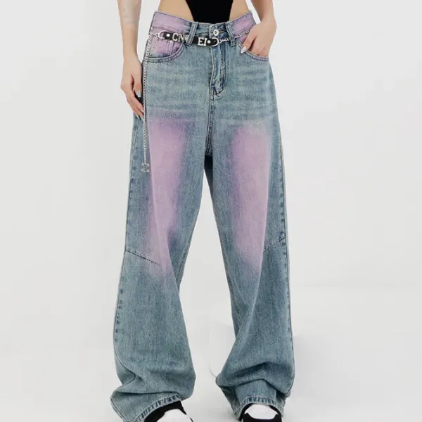 Jeans*Boogzel Clothing Skater Girl Wash Baggy Jeans Blue/pink