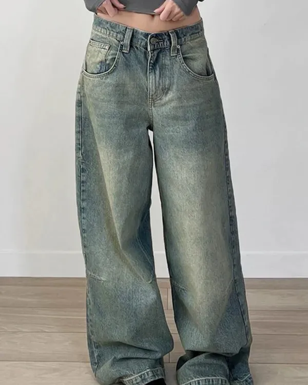 Jeans*Boogzel Clothing Skater Girl Washed Wide-Leg Jeans Blue