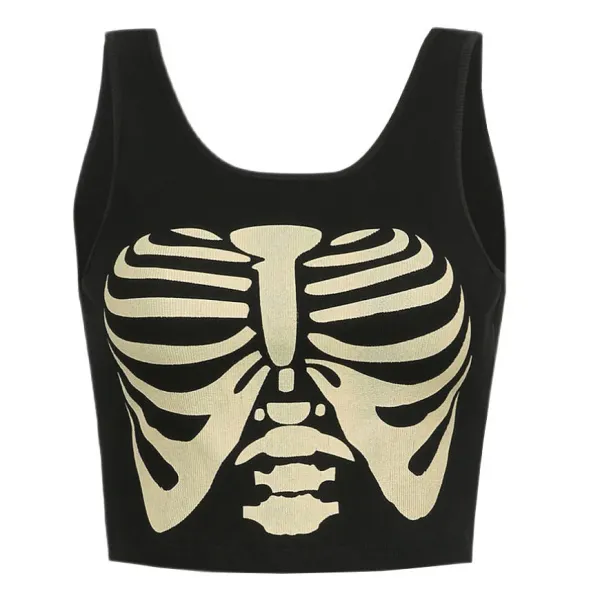 Crop Tops*Boogzel Clothing Skeleton Print Tank Top Black