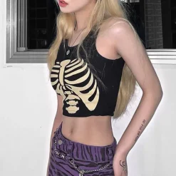 Crop Tops*Boogzel Clothing Skeleton Print Tank Top Black