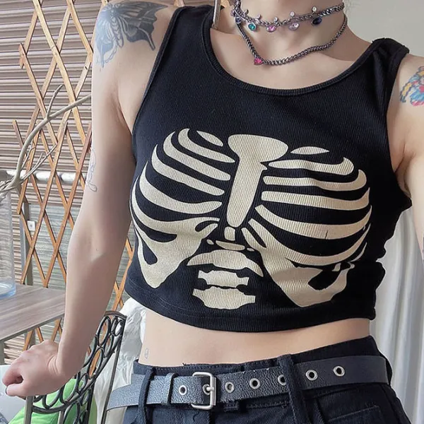 Crop Tops*Boogzel Clothing Skeleton Print Tank Top Black