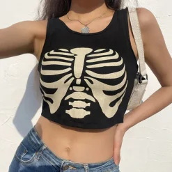 Crop Tops*Boogzel Clothing Skeleton Print Tank Top Black