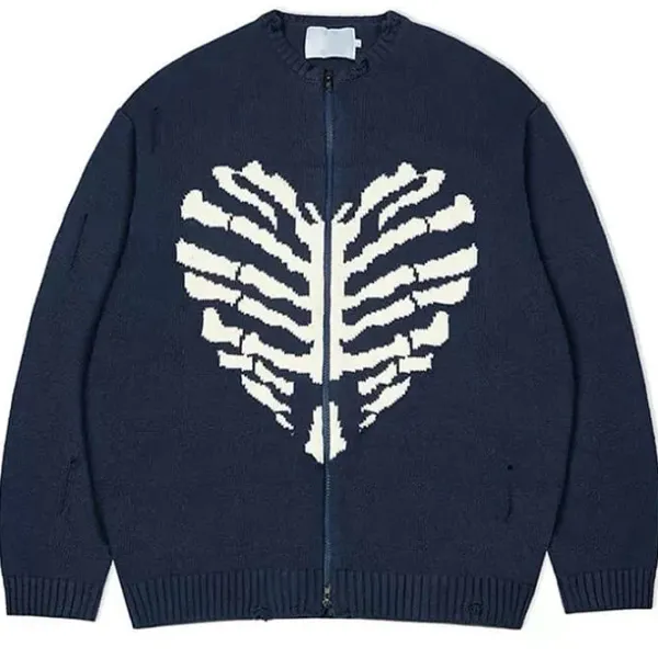 Knit Cardigans|Sweaters*Boogzel Clothing Skeleton Print Zip Up Sweater