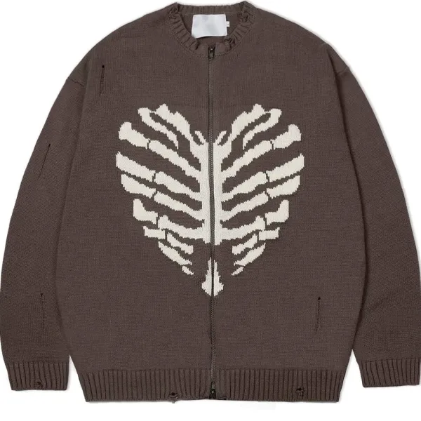 Knit Cardigans|Sweaters*Boogzel Clothing Skeleton Print Zip Up Sweater