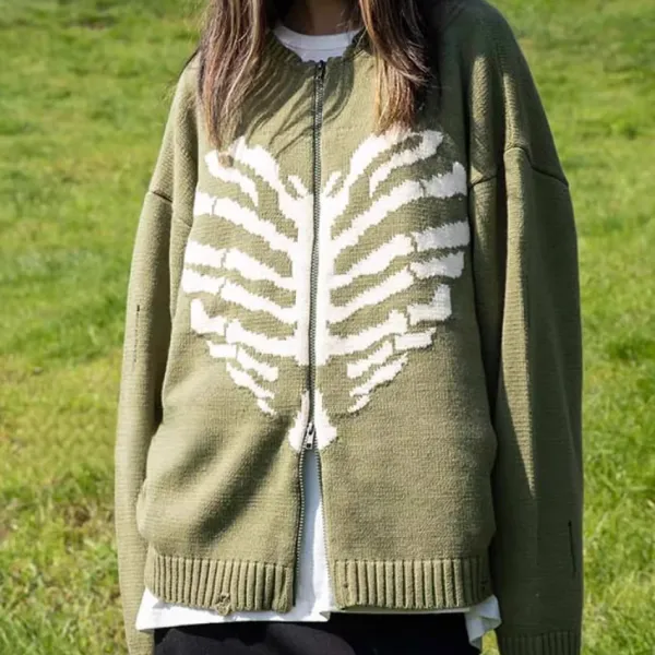 Knit Cardigans|Sweaters*Boogzel Clothing Skeleton Print Zip Up Sweater