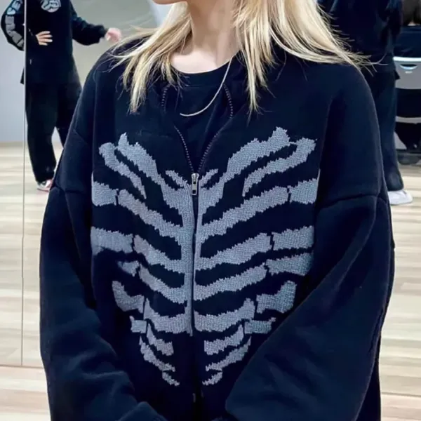 Knit Cardigans|Sweaters*Boogzel Clothing Skeleton Print Zip Up Sweater
