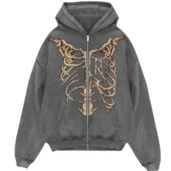 Hoodies*Boogzel Clothing Skeleton Zip Up Hoodie DarkGrey