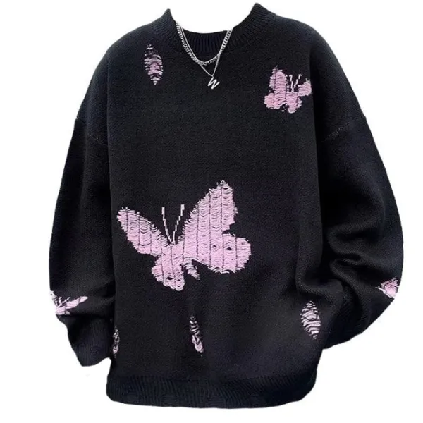 Mens|Sweaters*Boogzel Clothing Soft Boy Butterfly Embroidery Sweater