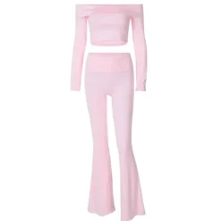 Dresses & Rompers|Pants & Trousers*Boogzel Clothing Soft Girl Bardot Top & Flare Pants Co-Ord Pink
