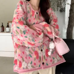Knit Cardigans*Boogzel Clothing Soft Girl Floral Cardigan Pink
