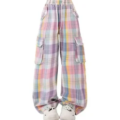 Pants & Trousers*Boogzel Clothing Soft Girl Plaid Cargo Pants Purple