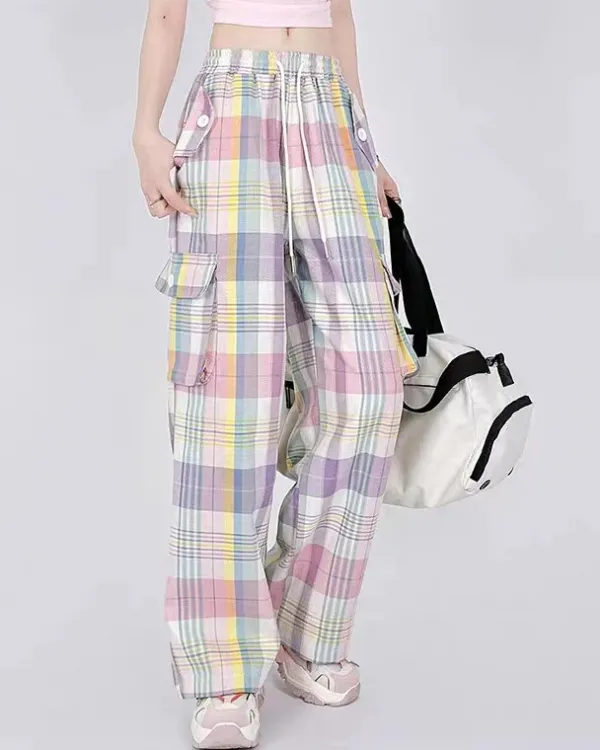 Pants & Trousers*Boogzel Clothing Soft Girl Plaid Cargo Pants Purple