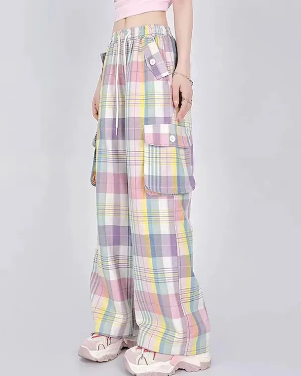 Pants & Trousers*Boogzel Clothing Soft Girl Plaid Cargo Pants Purple