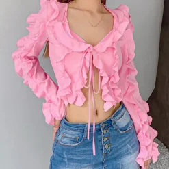Long Sleeve Tops*Boogzel Clothing Soft Girl Ruffle Cardigan Pink