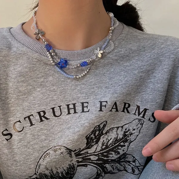 Necklaces & Chokers*Boogzel Clothing Soft Grunge Beaded Necklace Blue