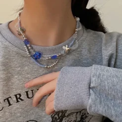 Necklaces & Chokers*Boogzel Clothing Soft Grunge Beaded Necklace Blue