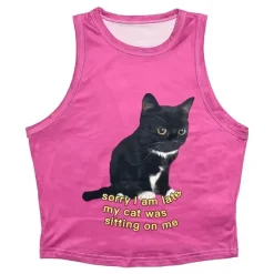 Y2K Tops|Crop Tops*Boogzel Clothing Sorry I'm Late My Cat Was Sitting On Me Tee Pink